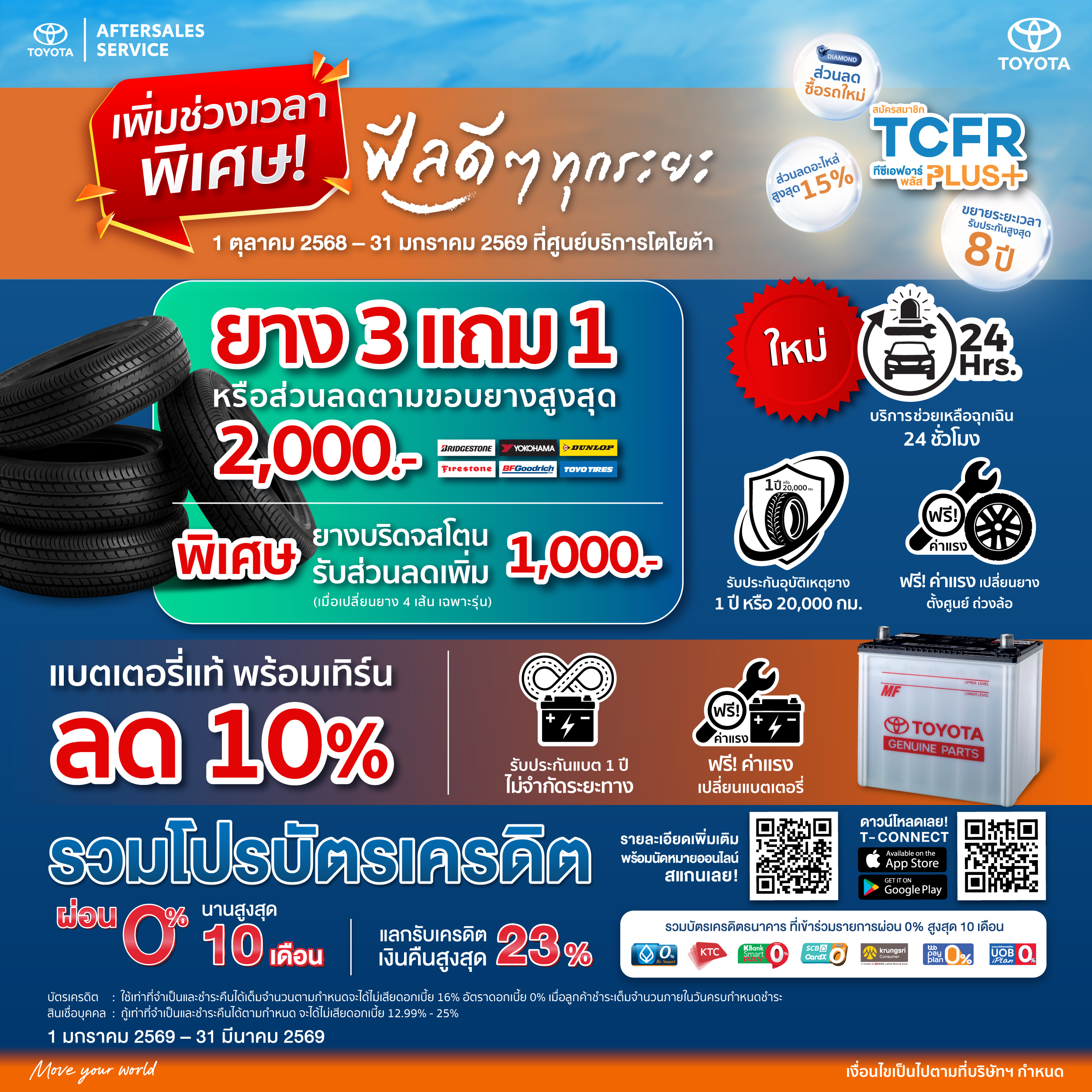 ฟีลดีๆ ทุกระยะ ยิ่งเข้าศูนย์ฯ รับคุ้มทุกไมล์ ยาง 3 แถม 1 หรือส่วนลดตามขอบยางสูงสุด 2,000 บาท

